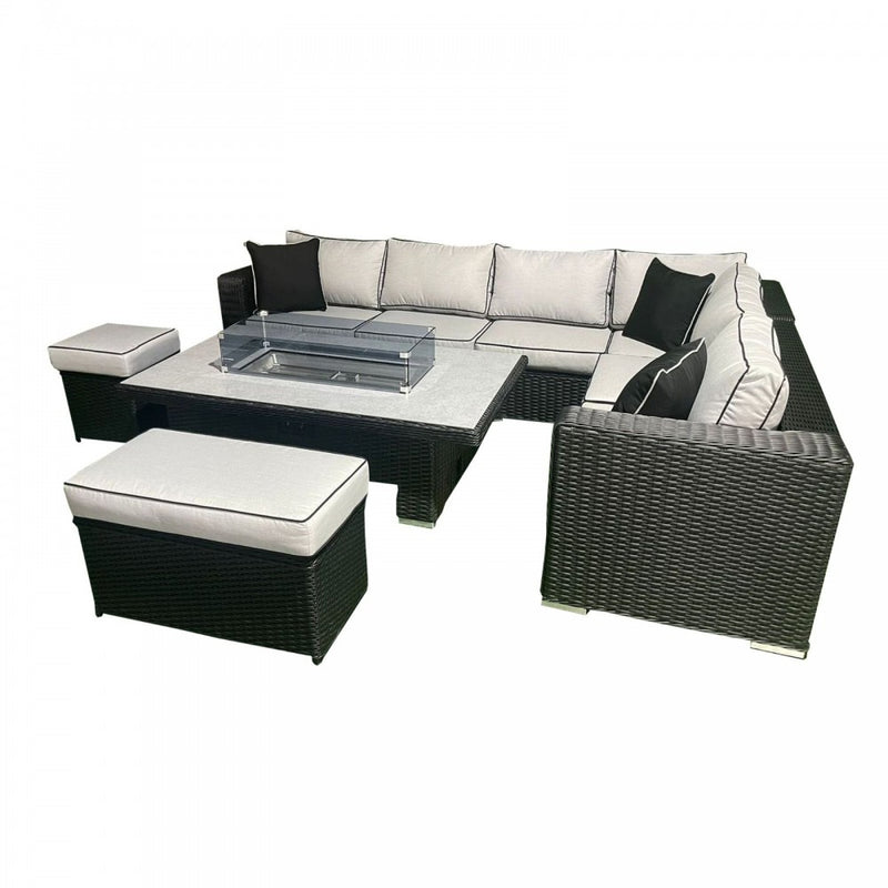 Kent Luxury Steel & Rattan 6-Piece Fire Pit Sofa Set in Black