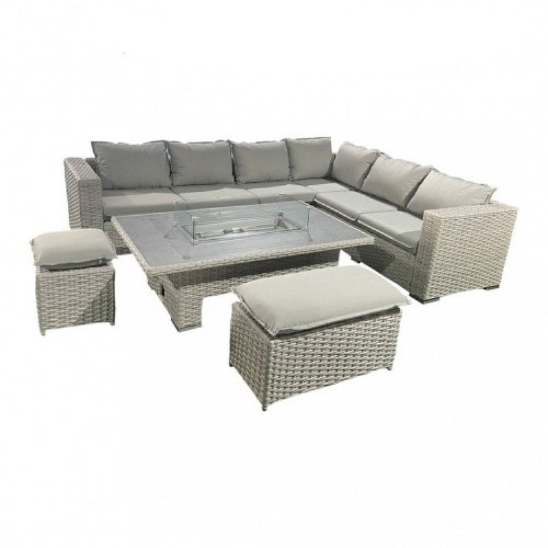 Kent Luxury Steel & Rattan 6-Piece Fire Pit Sofa Set in Grey