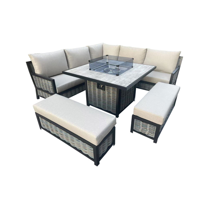 Dover Luxury Aluminium 5-Piece Fire Pit Sofa Set in Beige or Grey