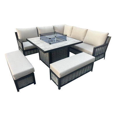 Dover Luxury Aluminium 5-Piece Fire Pit Sofa Set in Beige or Grey