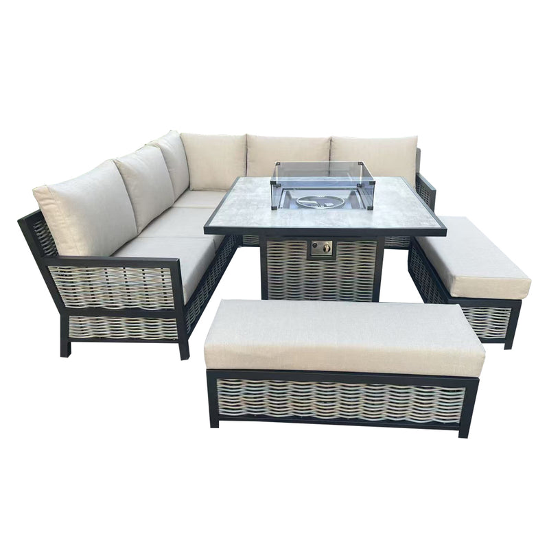 Dover Luxury Aluminium 5-Piece Fire Pit Sofa Set in Beige or Grey