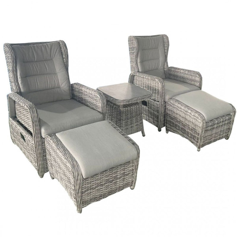 LA Luxury 5-Piece Rattan Recliner Set in Grey