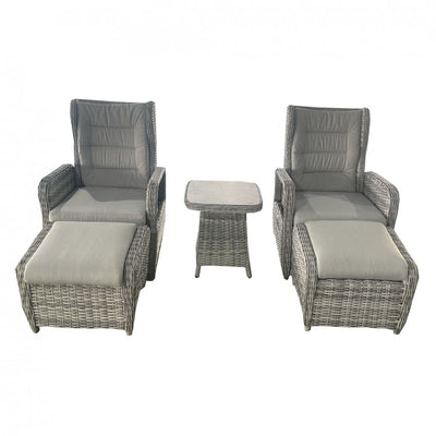 LA Luxury 5-Piece Rattan Recliner Set in Grey