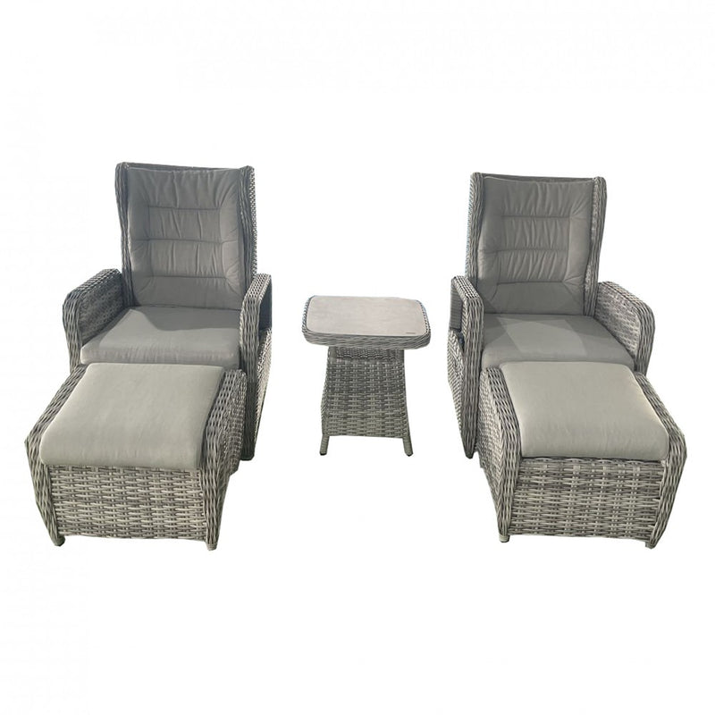 LA Luxury 5-Piece Rattan Recliner Set in Grey