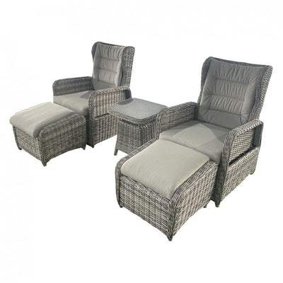 LA Luxury 5-Piece Rattan Recliner Set in Grey