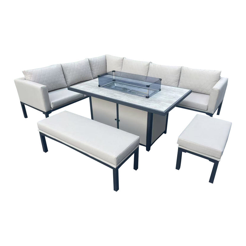 Luxury 5-Piece L-Shaped Outdoor Dining Set in Beige