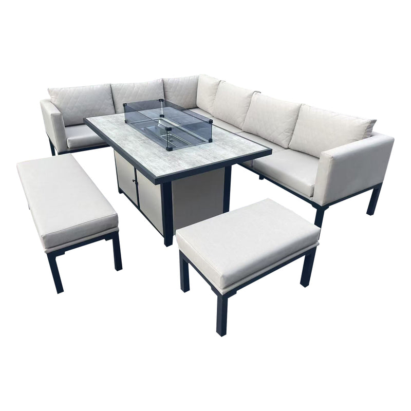 Luxury 5-Piece L-Shaped Outdoor Dining Set in Beige