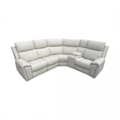 Luxury Light Cream Leather Corner Sofa with Powered Recliners