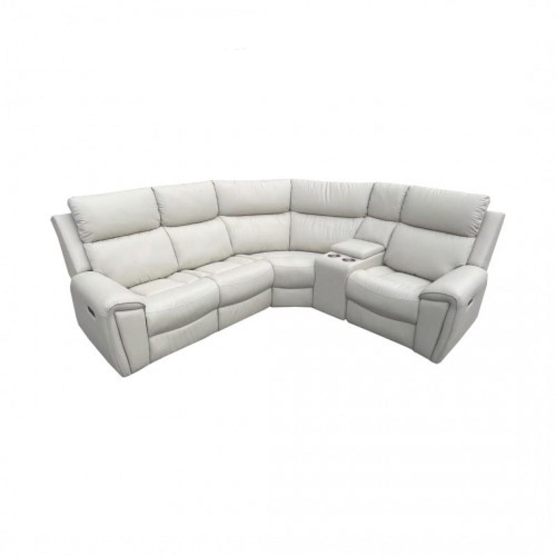 Luxury Light Cream Leather Corner Sofa with Powered Recliners