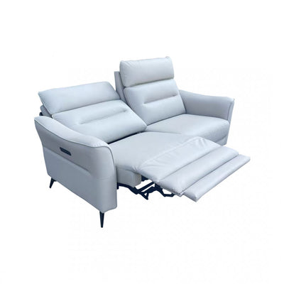 Light Grey Leather 3-Seater Air Powered Recliner with High Back