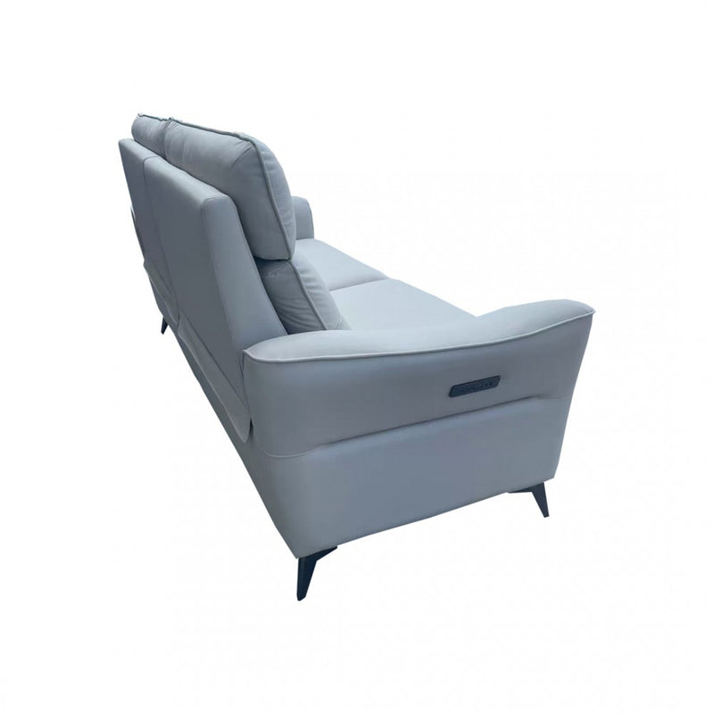 Light Grey Leather 3-Seater Air Powered Recliner with High Back