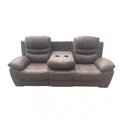 Brown Leather 3-Seater Powered Recliner with Armrests and Cup Holders