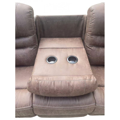 Brown Leather 3-Seater Powered Recliner with Armrests and Cup Holders