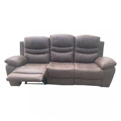 Brown Leather 3-Seater Powered Recliner with Armrests and Cup Holders