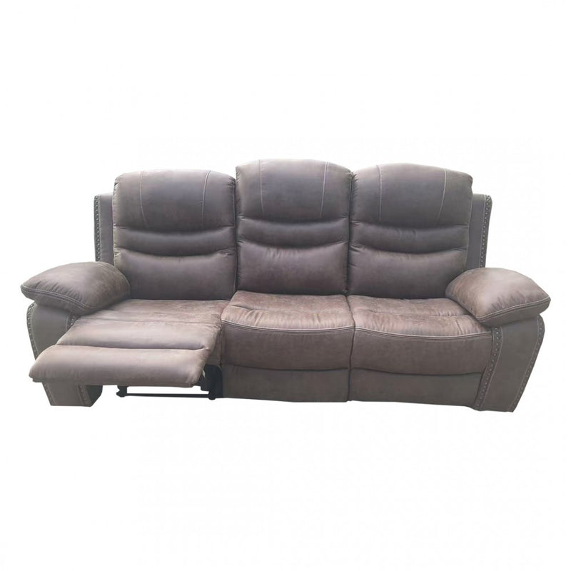 Brown Leather 3-Seater Powered Recliner with Armrests and Cup Holders