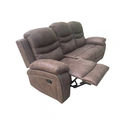 Brown Leather 3-Seater Powered Recliner with Armrests and Cup Holders