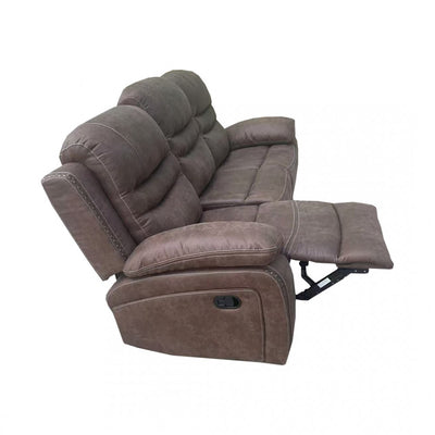 Brown Leather 3-Seater Powered Recliner with Armrests and Cup Holders