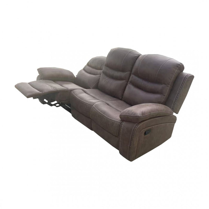 Brown Leather 3-Seater Powered Recliner with Armrests and Cup Holders