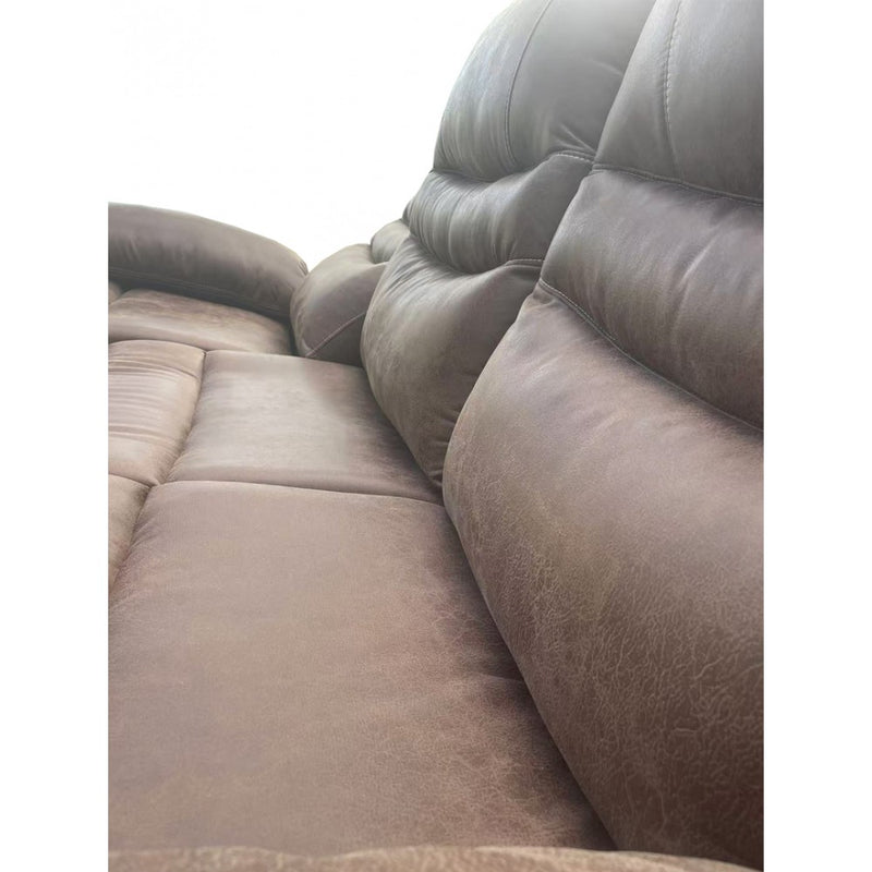 Brown Leather 3-Seater Powered Recliner with Armrests and Cup Holders