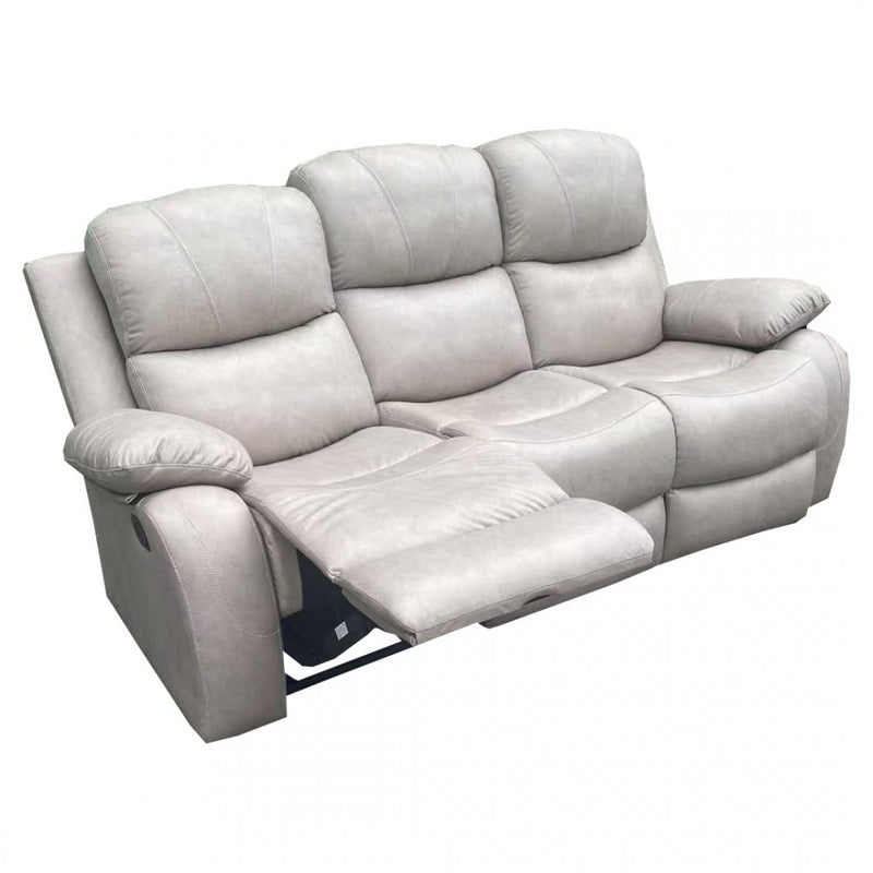 Light Grey Leather Manual Recliner 3 Seater Sofa