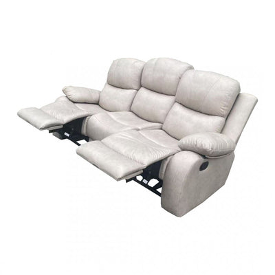 Light Grey Leather Manual Recliner 3 Seater Sofa