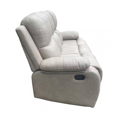 Light Grey Leather Manual Recliner 3 Seater Sofa