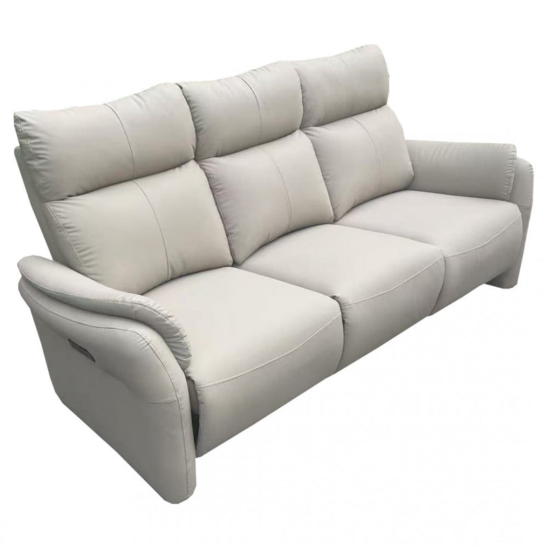 Light Cream Leather 3-Seater Powered Recliner with High Back