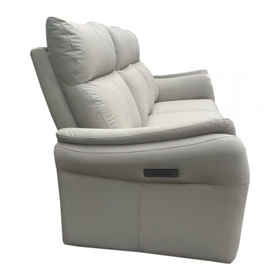 Light Cream Leather 3-Seater Powered Recliner with High Back