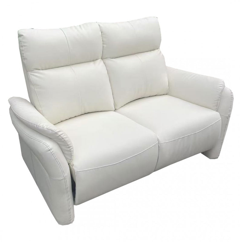 Light Cream Leather 2-Seater Powered Recliner with High Back