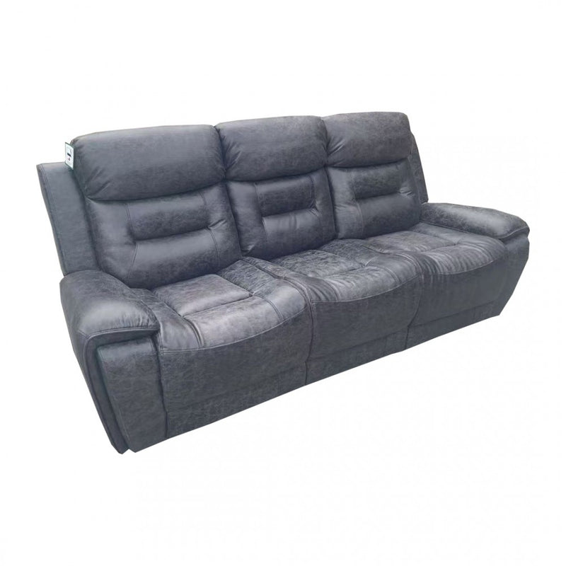 Black Leather 3-Seater Powered Recliner with Armrests and Cup Holders