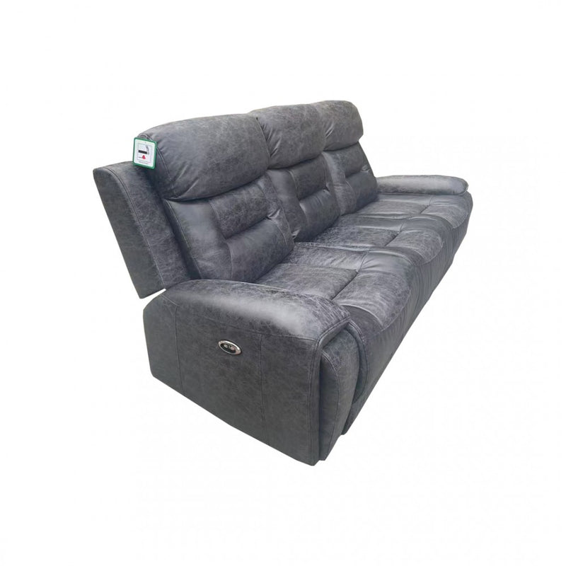 Black Leather 3-Seater Powered Recliner with Armrests and Cup Holders