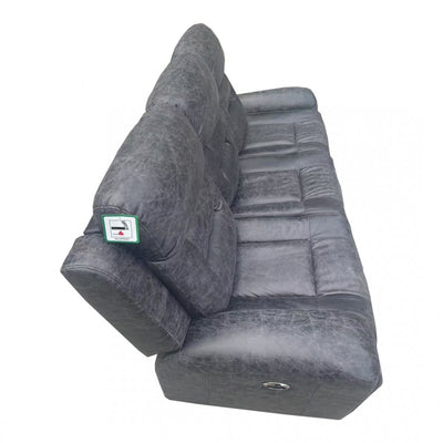 Black Leather 3-Seater Powered Recliner with Armrests and Cup Holders