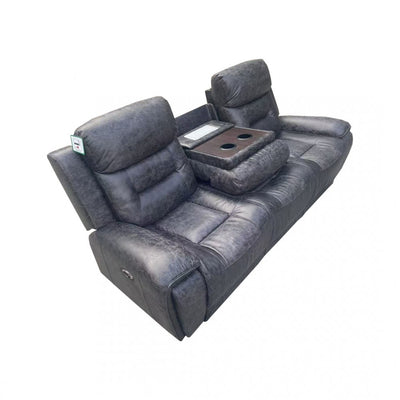 Black Leather 3-Seater Powered Recliner with Armrests and Cup Holders