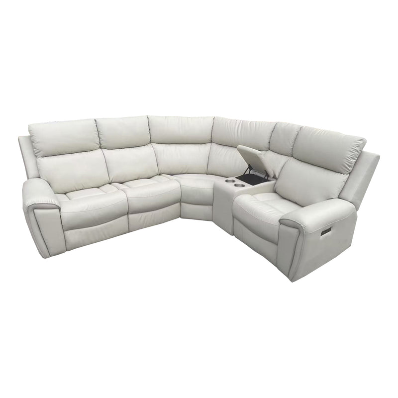 Luxury Light Cream Leather Corner Sofa with Powered Recliners