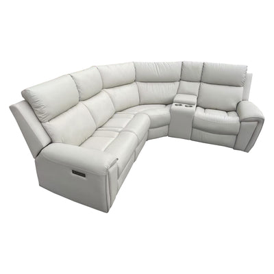 Luxury Light Cream Leather Corner Sofa with Powered Recliners