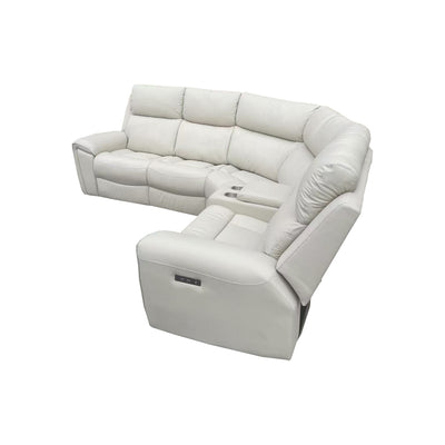 Luxury Light Cream Leather Corner Sofa with Powered Recliners