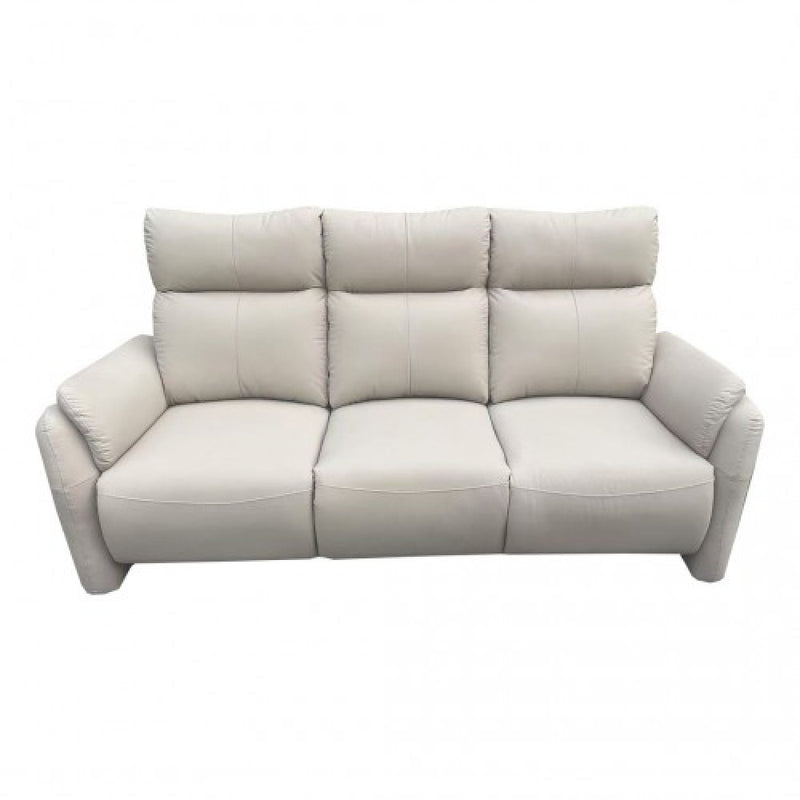 Light Cream Leather 3-Seater Powered Recliner with High Back