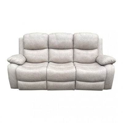 Light Grey Leather Manual Recliner 3 Seater Sofa