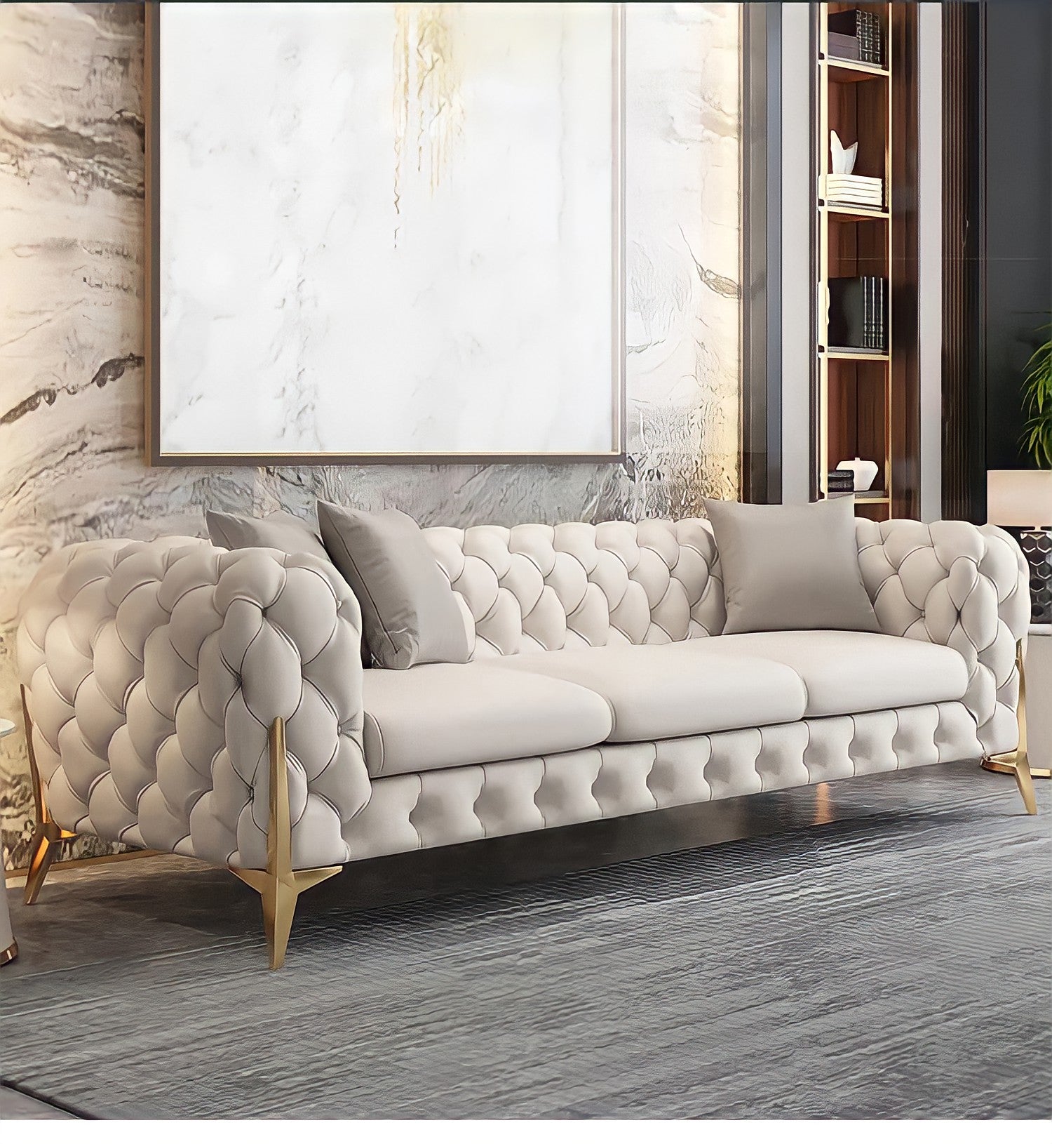 The Rocky Chesterfield Sofas Sets in Luxury Light Cream Leather – LISF LTD.